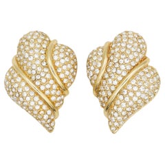 Christian Dior GROSSE Große Kristalle Ganzes geometrisches Blatt Herz Clip Ohrringe