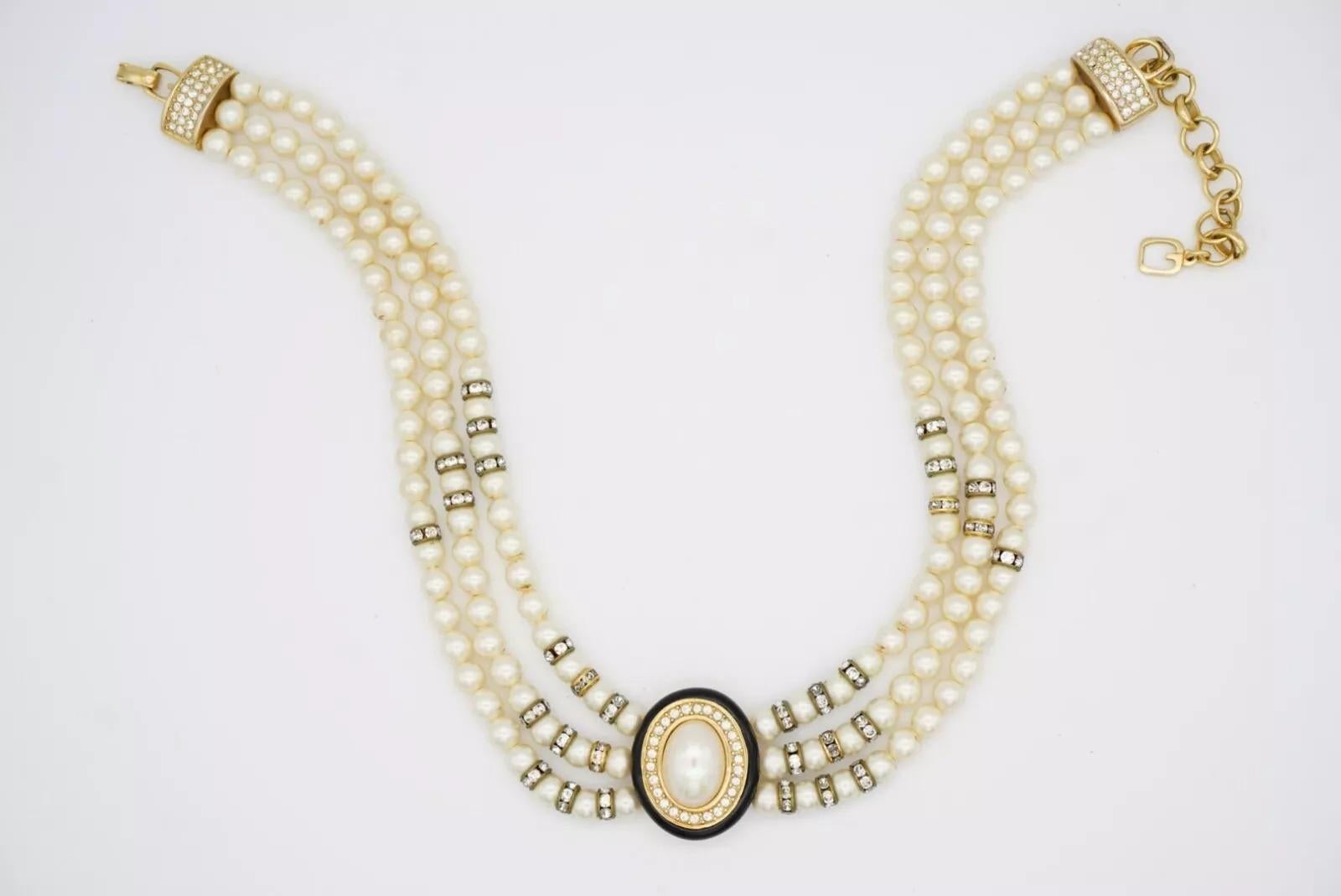 Christian Dior GROSSE Large Oval Pearls Crystals Trio Layers Choker Necklace For Sale 14