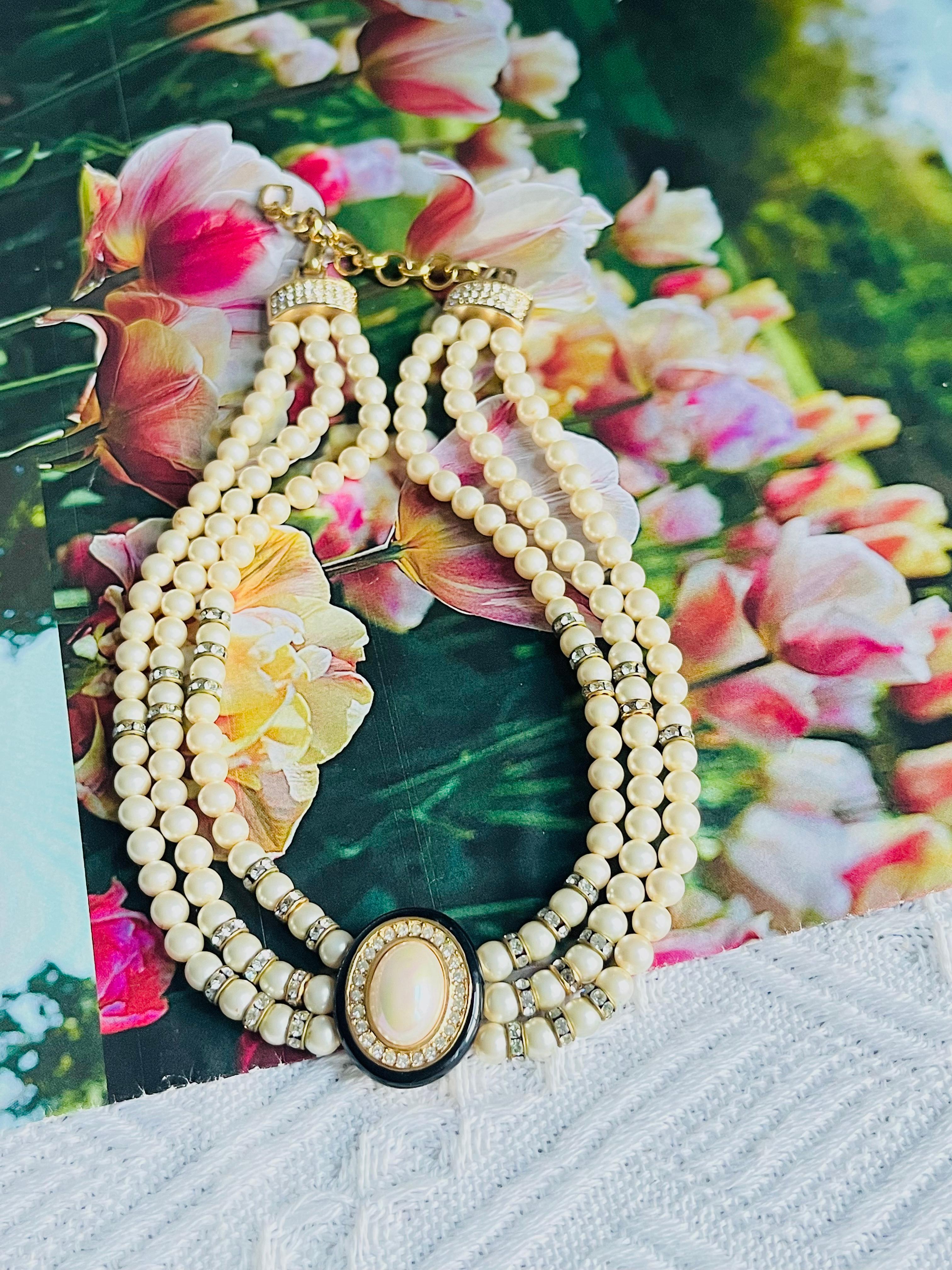 Art Déco Christian Dior GROSSE - Collana girocollo ovale con perle e cristalli in Trio in vendita