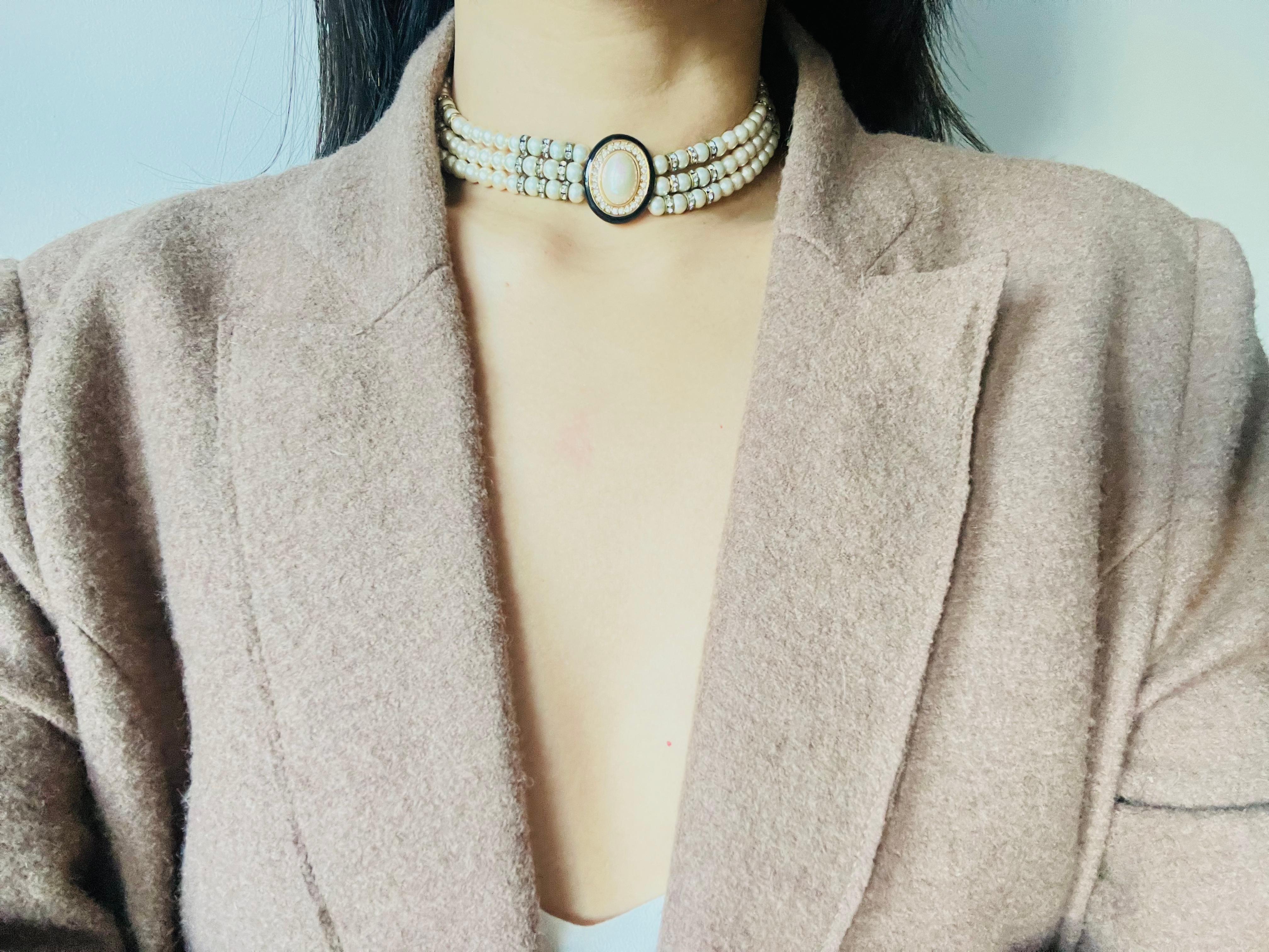 Christian Dior GROSSE Large Oval Pearls Crystals Trio Layers Choker Necklace For Sale 2