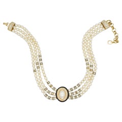 Christian Dior GROSSE Große ovale Perlen Kristalle Trio Layers Choker Halskette