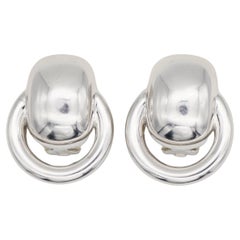 Christian Dior GROSSE Large Silver Door Knocker Rectangle Circle Chunky Earrings