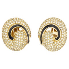 Christian Dior GROSSE Large Whole Crystals Black Shell Openwork Oval Earrings