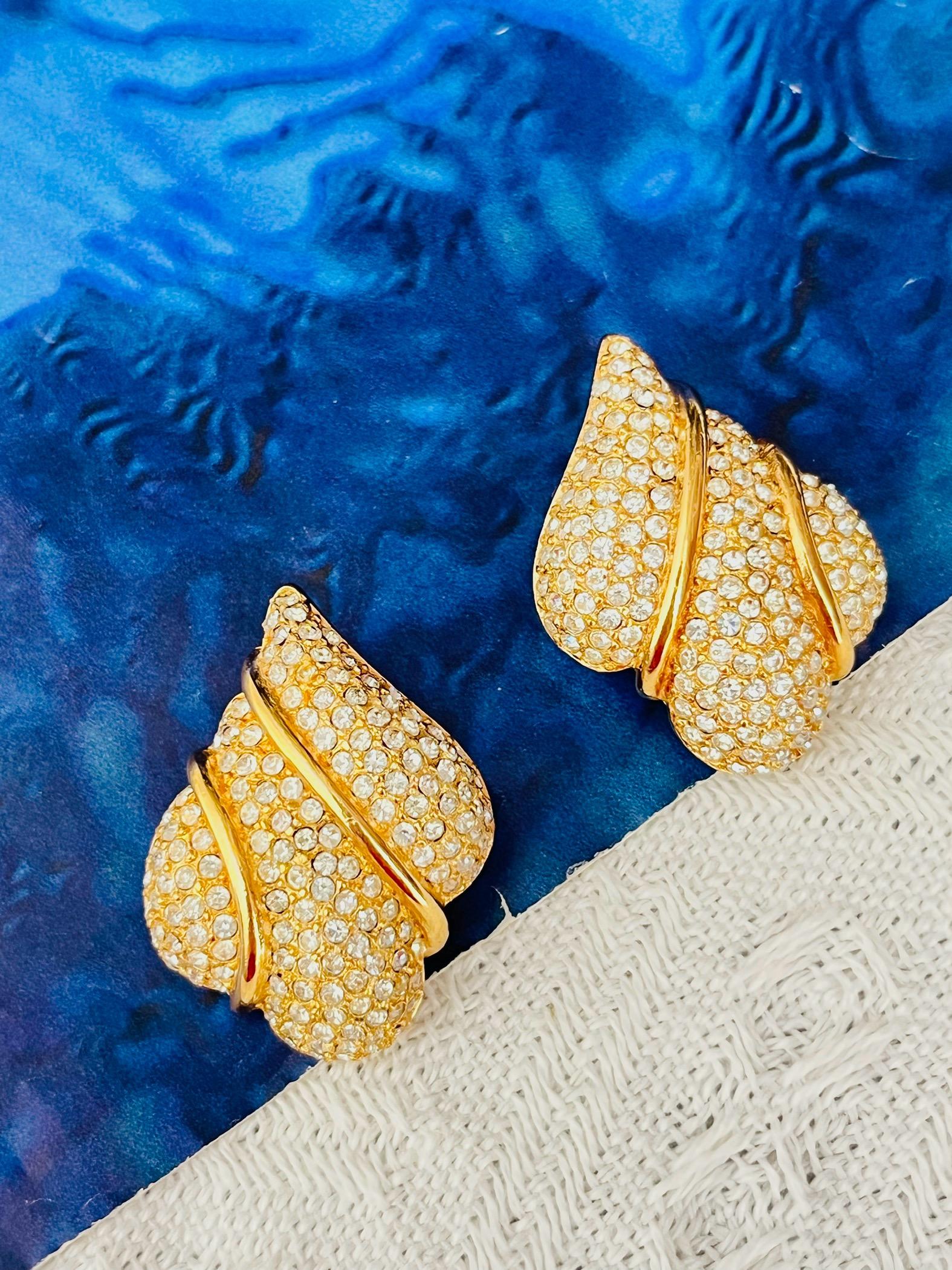 Christian Dior GROSSE Große Ganzkristalle Blatt Herz Geometrische Clip-Ohrringe (Art déco) im Angebot