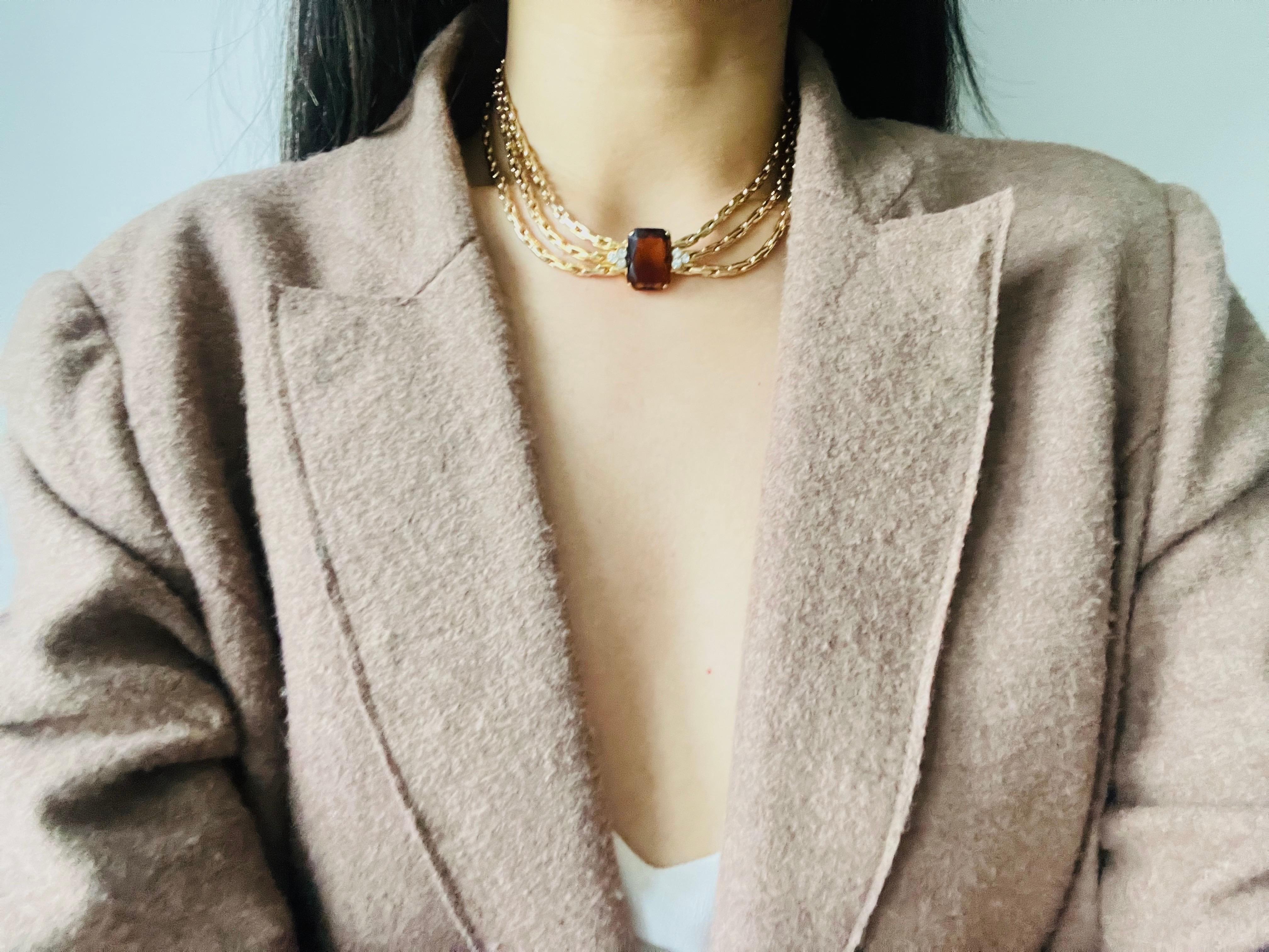 Collar Christian Dior GROSSE Trío de 3 vueltas de cristales octogonales de citrino de Madeira en venta 2