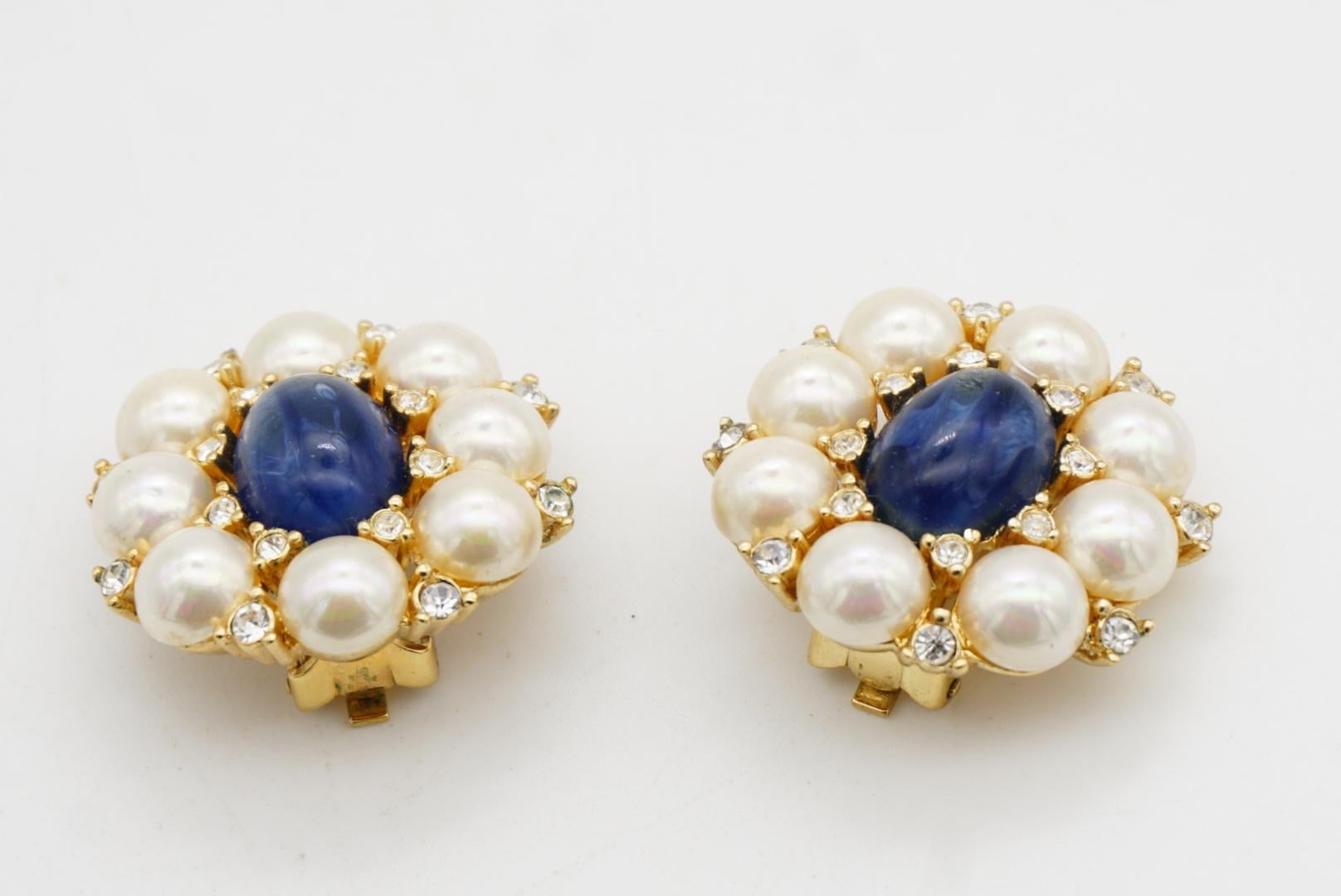 Christian Dior GROSSE Zaffiro Ovale Bianco Rotondo Perle Cristalli Orecchini a Clip in vendita 5