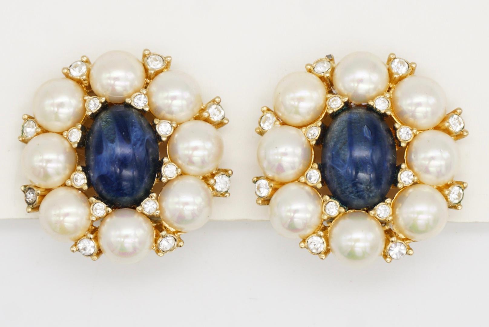 Christian Dior GROSSE Zaffiro Ovale Bianco Rotondo Perle Cristalli Orecchini a Clip in vendita 2