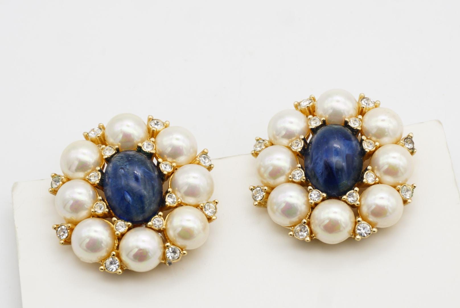 Christian Dior GROSSE Zaffiro Ovale Bianco Rotondo Perle Cristalli Orecchini a Clip in vendita 3