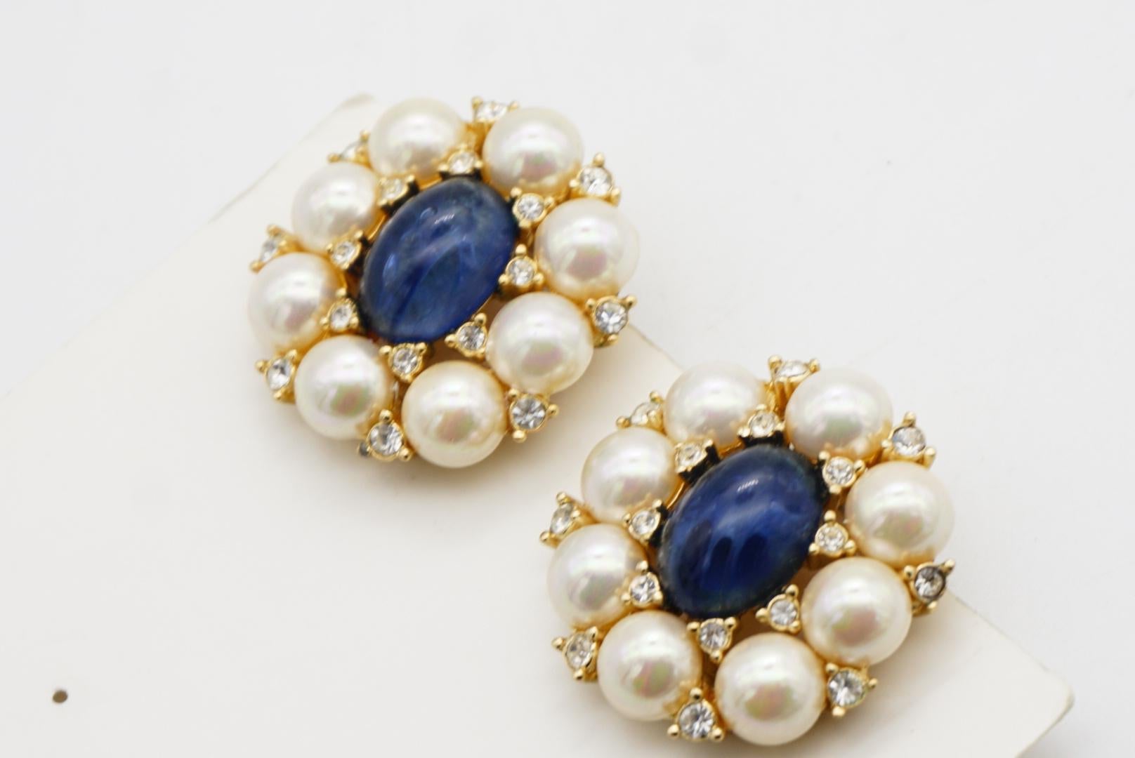 Christian Dior GROSSE Zaffiro Ovale Bianco Rotondo Perle Cristalli Orecchini a Clip in vendita 4