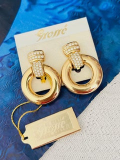Christian Dior GROSSE Unisex Iconic Gold Door Knocker Hoop Crystals Earrings