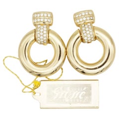 Christian Dior GROSSE Unisex Iconic Gold Door Knocker Hoop Crystals Earrings