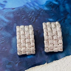 Christian Dior GROSSE Unisex Iconic Silver Basket Weave Rectangle Earrings