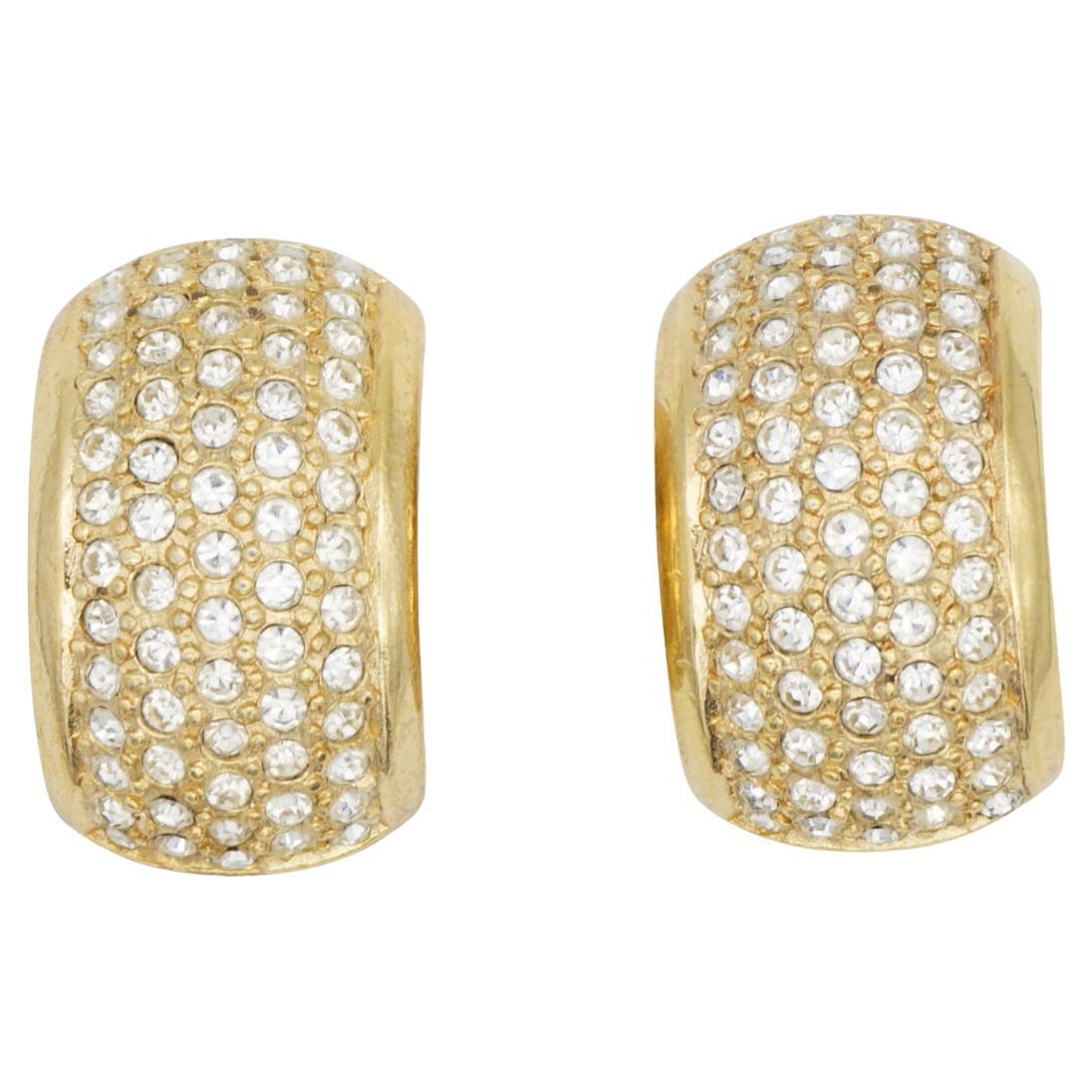 Christian Dior GROSSE Vintage 1970s Unisex Whole Sparkling Crystals Semi Half Dome Hoop Chunky Modernist Clip Earrings, Gold Plated

Very good condition. Light scratches or colour loss at back of metal, can't be saw when wear them. Not any stones
