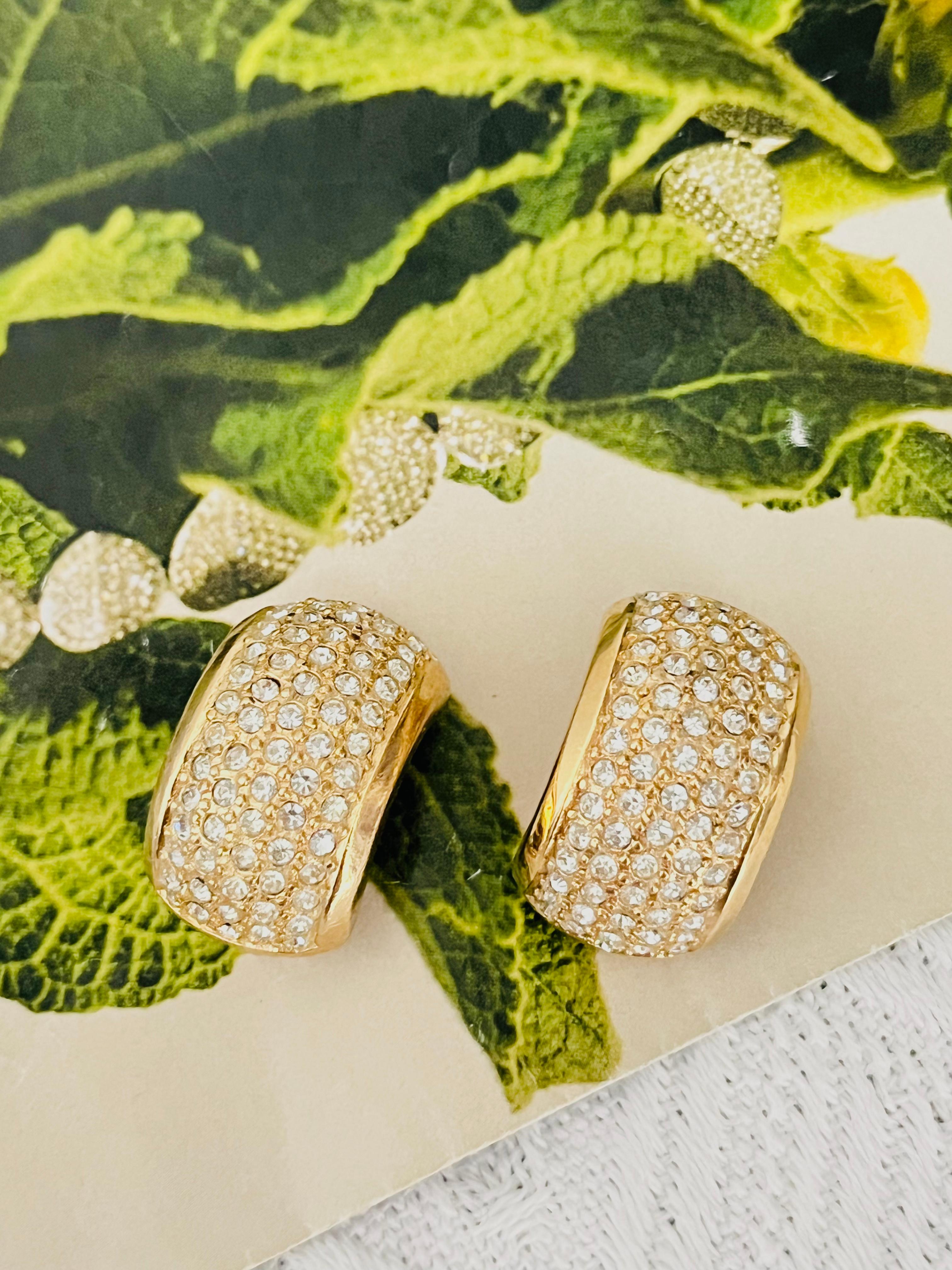 Christian Dior GROSSE Vintage 1970s Whole Crystals Dome Hoop Chunky Earrings In Good Condition For Sale In Wokingham, England