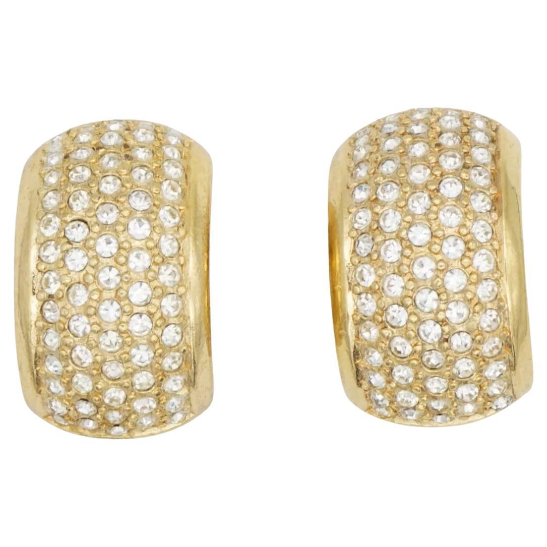 Christian Dior GROSSE Vintage 1970s Whole Crystals Dome Hoop Chunky Earrings For Sale