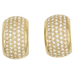 Christian Dior GROSSE Vintage 1970s Whole Crystals Dome Hoop Chunky Earrings