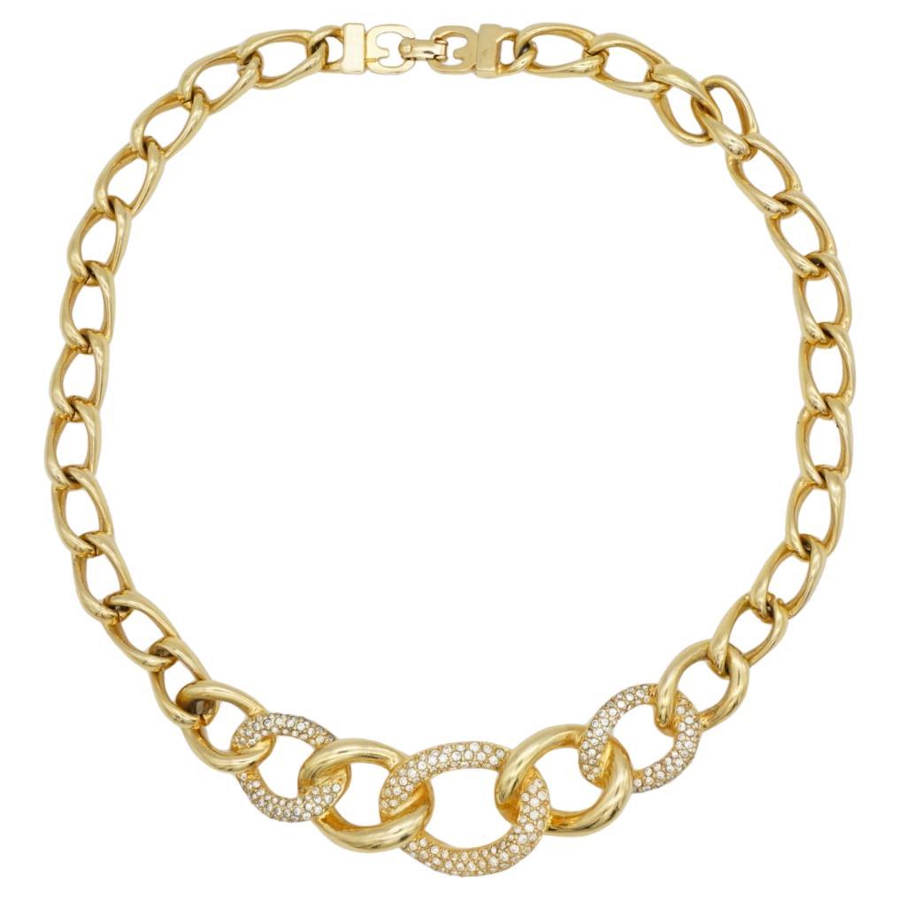 Christian Dior GROSSE Vintage 1980s Unisex Crystals Oval Interlocked Link Hoop Pendant Collar Choker Modernist Necklace, Gold Tone

Very good condition. Not any stones lost. 100% Genuine. 

Marked at clasp. Very rare to find.

Material: Gold plated