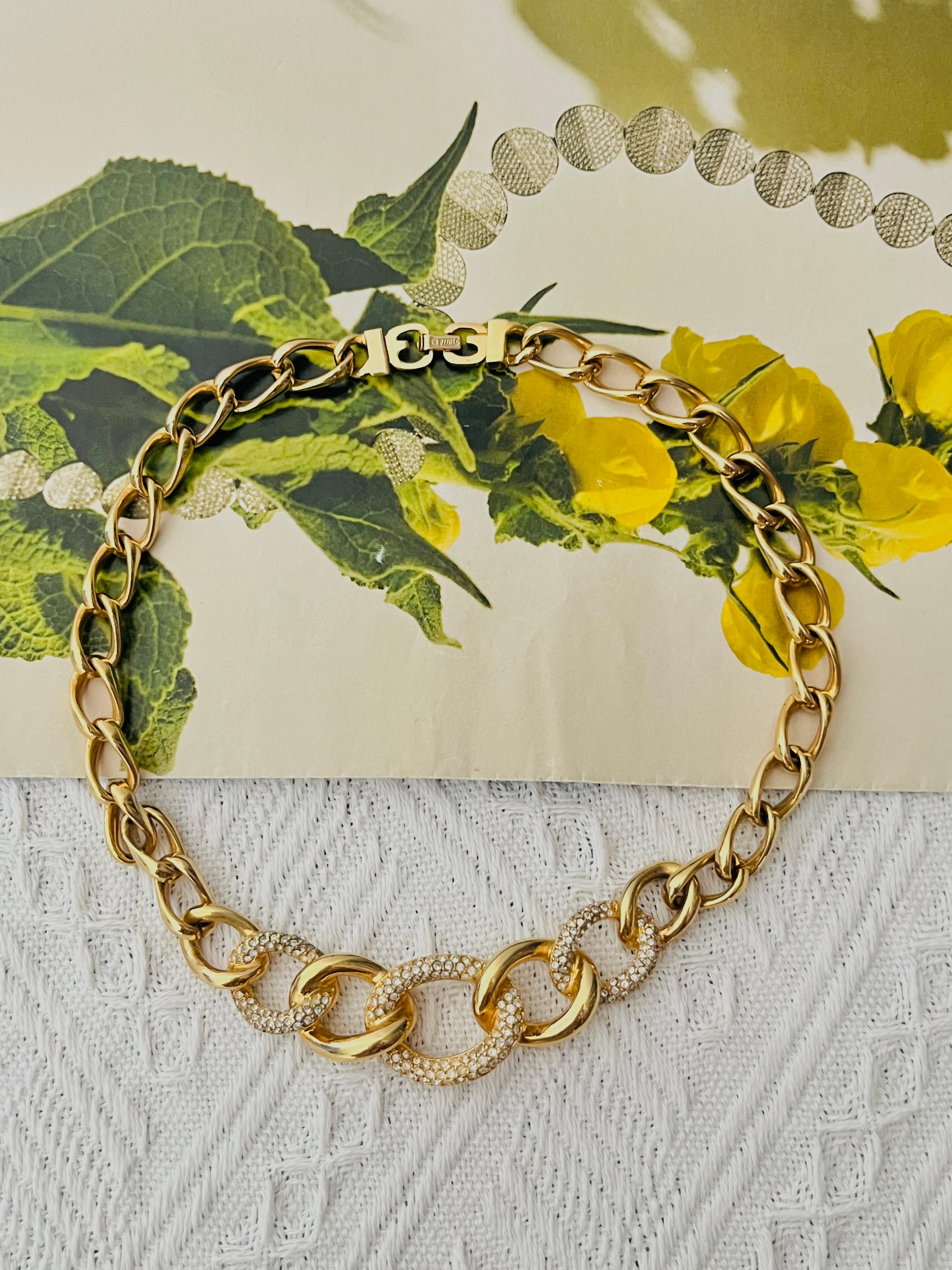 Art Deco Christian Dior GROSSE Vintage 1980s Crystals Interlocked Link Pendant Necklace For Sale
