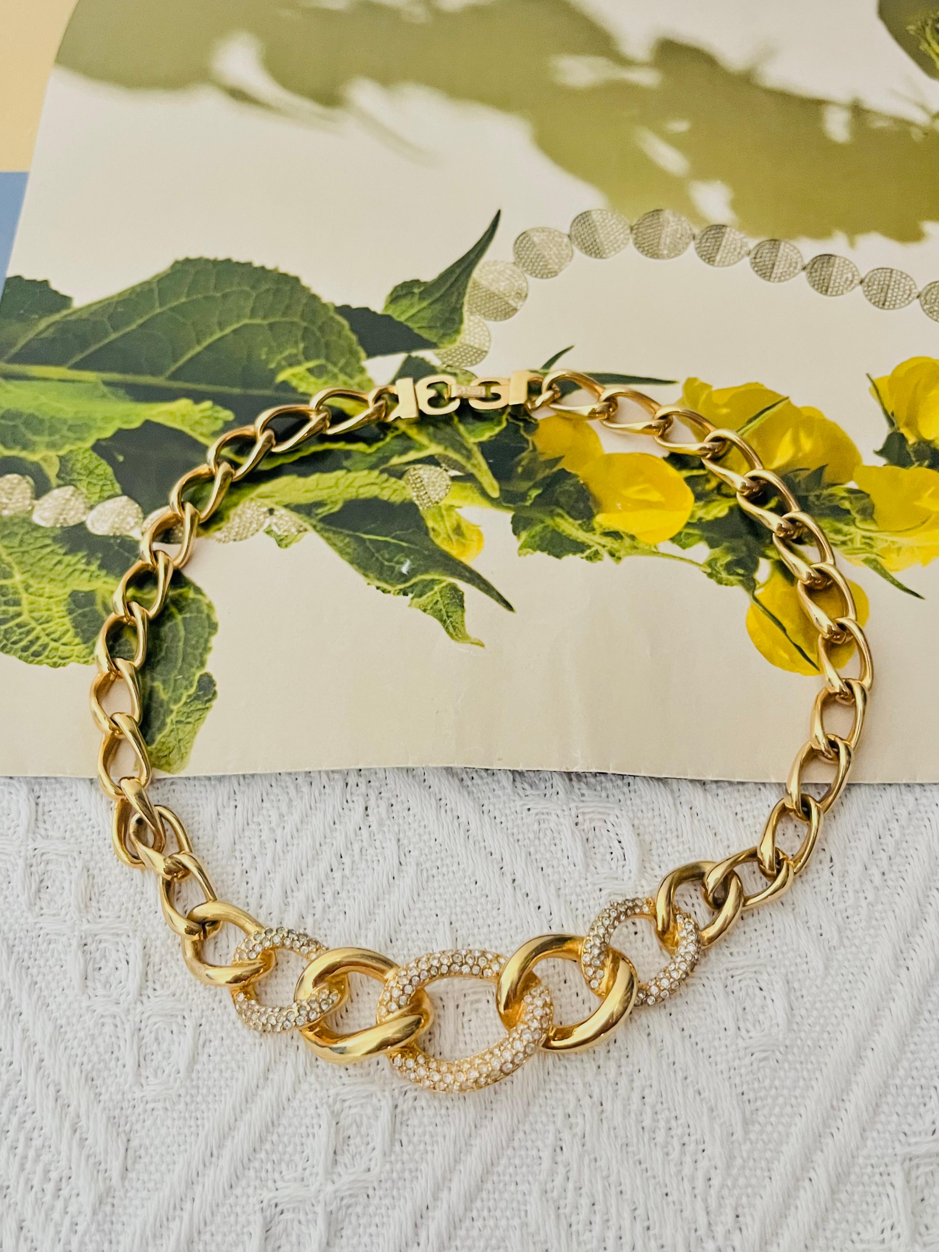 Women's or Men's Christian Dior GROSSE Vintage 1980s Crystals Interlocked Link Pendant Necklace For Sale