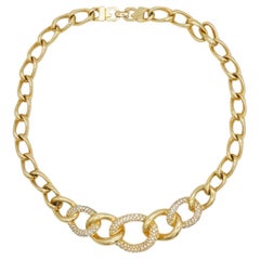 Christian Dior GROSSE Collar Colgante Eslabón Entrelazado Cristales Vintage Años 80