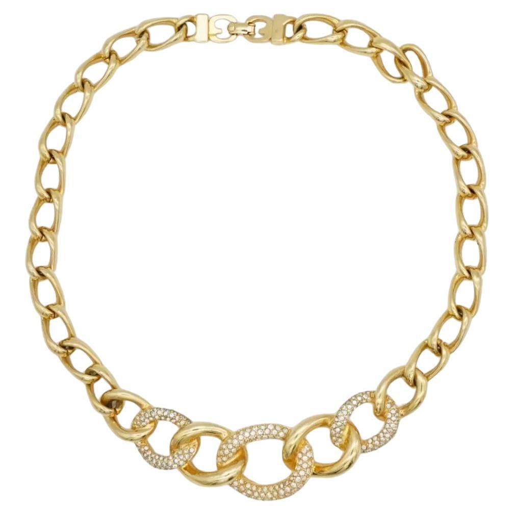 Christian Dior GROSSE Vintage 1980s Crystals Interlocked Link Pendant Necklace For Sale