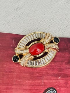 Christian Dior GROSSE Vintage Baroque Blood Red Onyx Cabochon Crystals Brooch