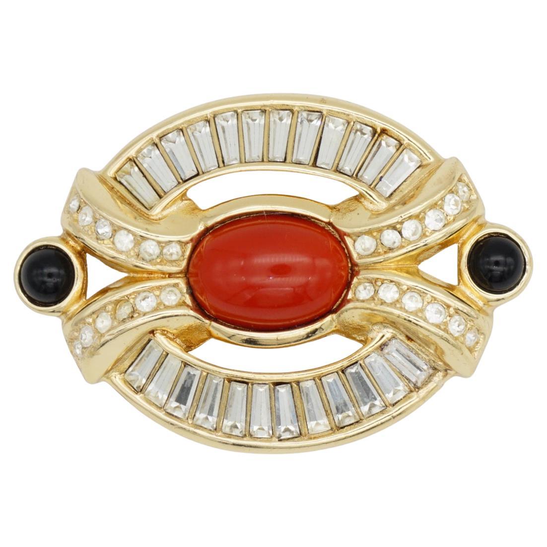 Christian Dior GROSSE Vintage Barock Blutrot Onyx Cabochon Kristalle Brosche