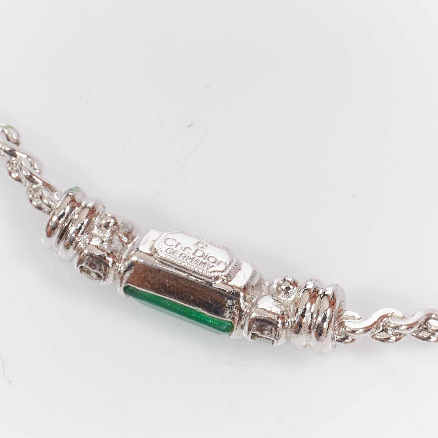 CHRISTIAN DIOR GROSSE Vintage green crystal single pendant necklace 4