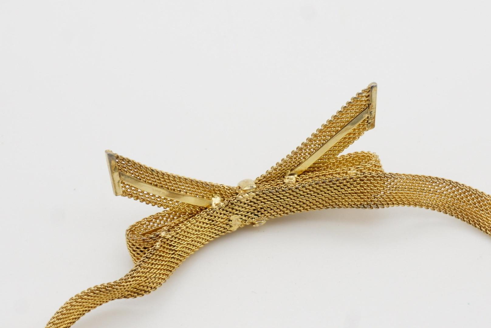 Christian Dior GROSSE Vintage Knot Bow Ribbon Butterfly Mesh Woven Gold Necklace 6