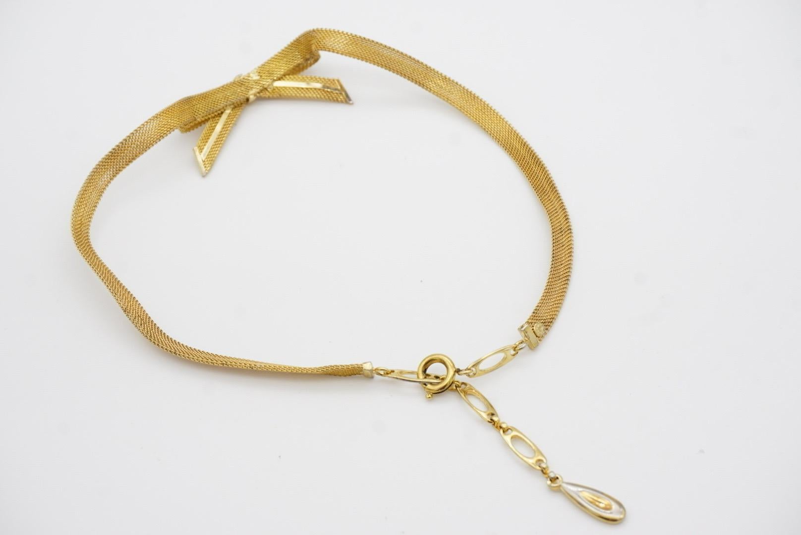 Christian Dior GROSSE Vintage Knot Bow Ribbon Butterfly Mesh Woven Gold Necklace 8