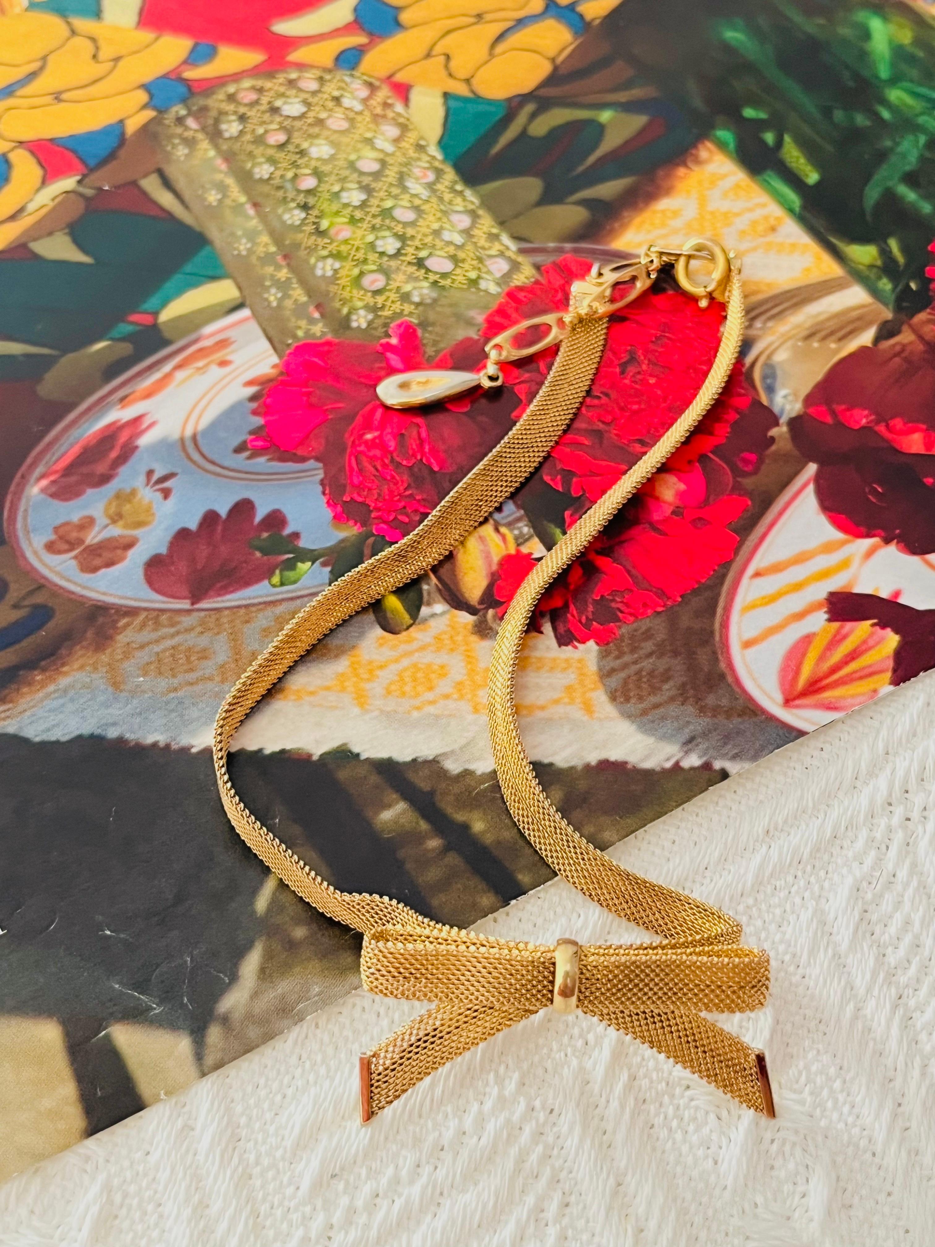 Art Deco Christian Dior GROSSE Vintage Knot Bow Ribbon Butterfly Mesh Woven Gold Necklace