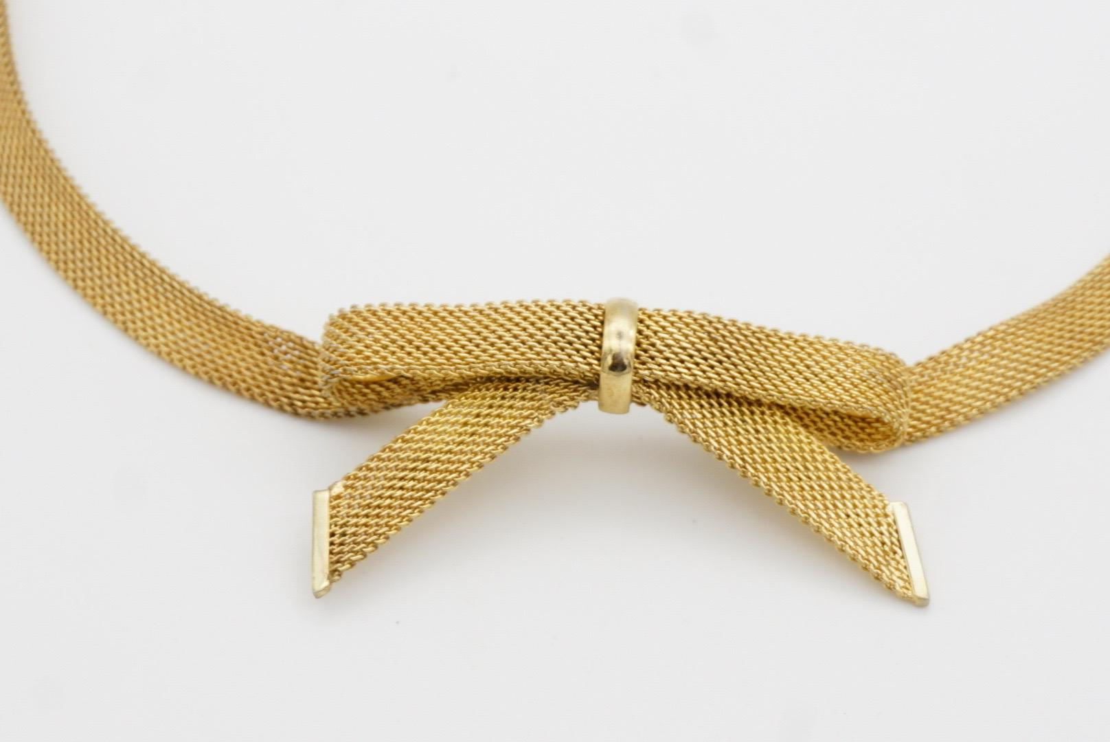 Christian Dior GROSSE Vintage Knot Bow Ribbon Butterfly Mesh Woven Gold Necklace 3