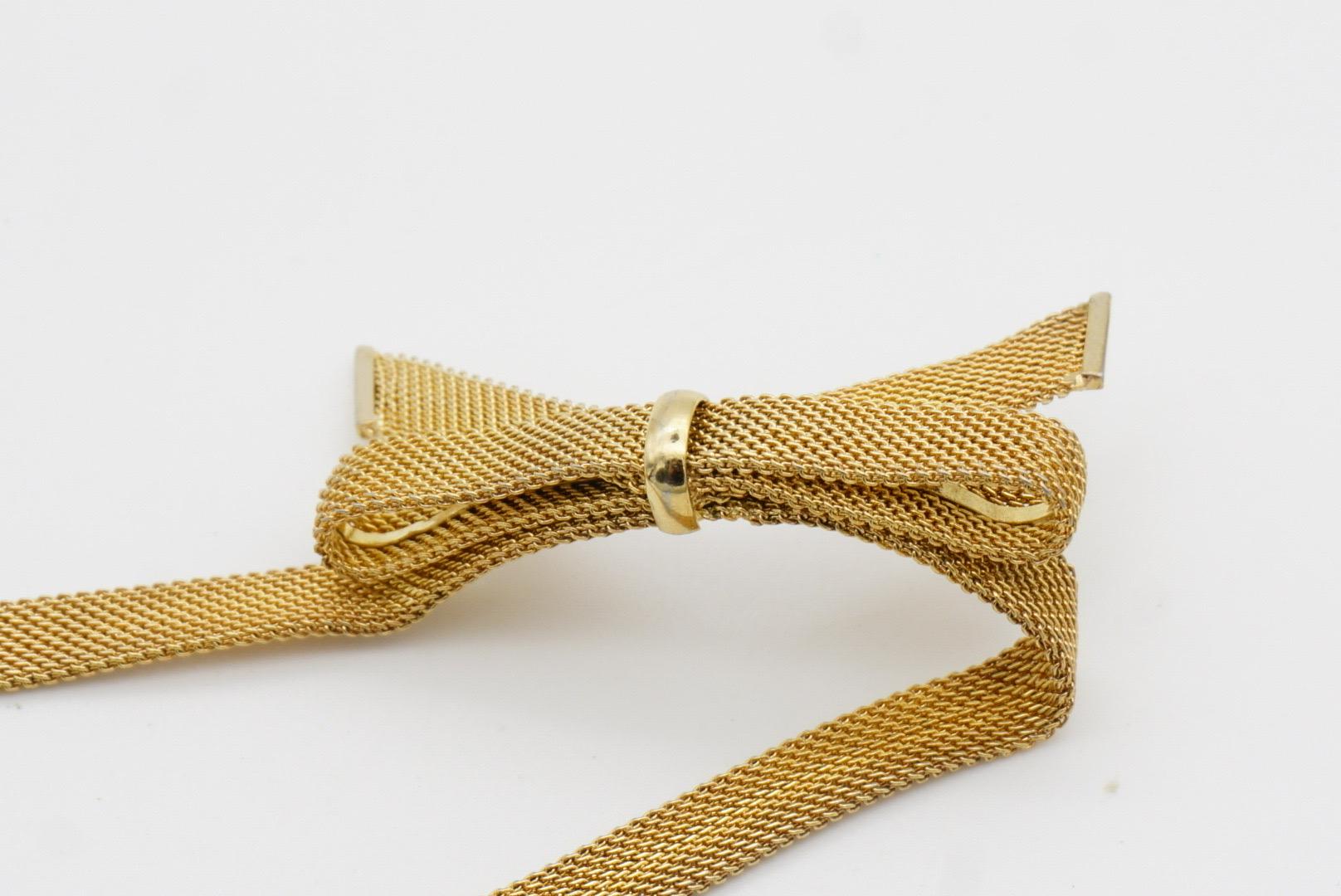Christian Dior GROSSE Vintage Knot Bow Ribbon Butterfly Mesh Woven Gold Necklace 4