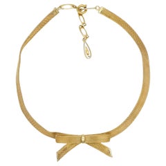 Christian Dior GROSSE Vintage Knot Bow Ribbon Butterfly Mesh Woven Gold Necklace