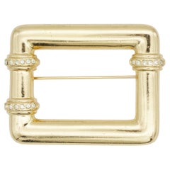 Christian Dior GROSSE Vintage Large Glow Rectangle Bamboo Frame Crystals Broche