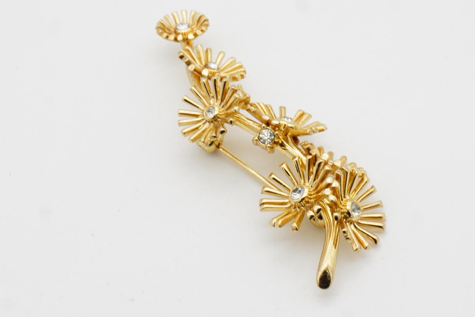 Christian Dior GROSSE Broche de oro Vintage Sol Radiante Estrella Estallido Flores de Cristal en venta 5