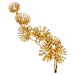 Christian Dior GROSSE Vintage Radiant Sun Star Burst Crystal Flowers Gold Brooch