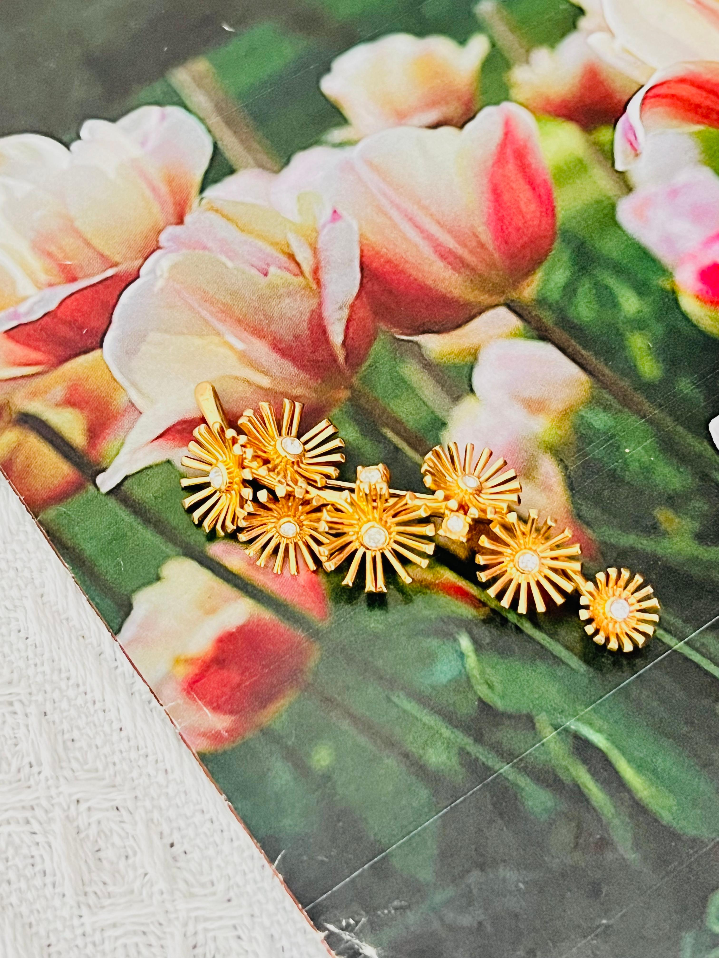 Christian Dior GROSSE Broche de oro Vintage Sol Radiante Estrella Estallido Flores de Cristal Art Decó en venta