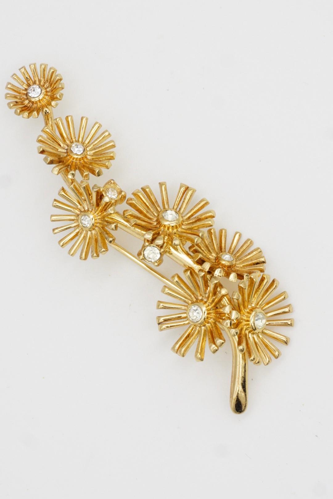 Christian Dior GROSSE Broche de oro Vintage Sol Radiante Estrella Estallido Flores de Cristal en venta 3
