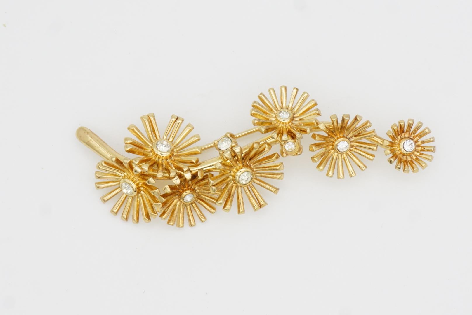 Christian Dior GROSSE Broche de oro Vintage Sol Radiante Estrella Estallido Flores de Cristal en venta 4