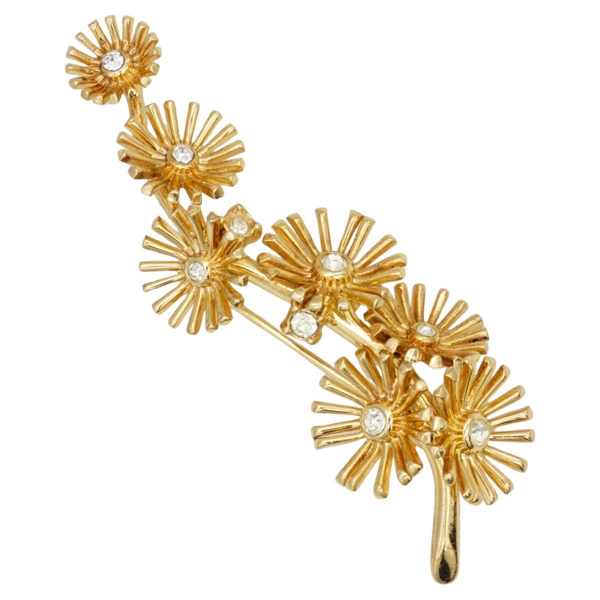 Christian Dior GROSSE Broche de oro Vintage Sol Radiante Estrella Estallido Flores de Cristal en venta