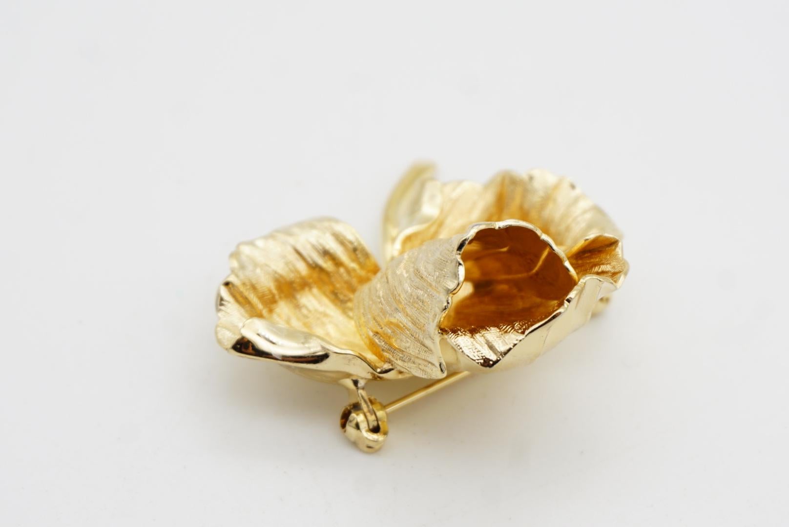 Christian Dior GROSSE Vintage Gold Rose Flower Curled Blossom Leaf