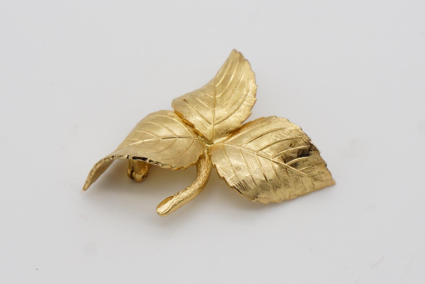 Christian Dior GROSSE Vintage Textured Vivid Trio Three Swirl Leaf Gold Brooch  For Sale 5