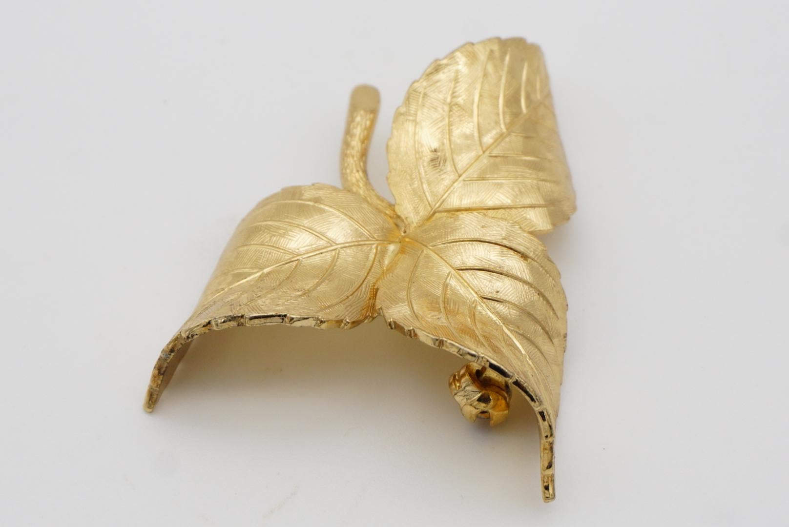 Christian Dior GROSSE Vintage Textured Vivid Trio Three Swirl Leaf Gold Brooch  6