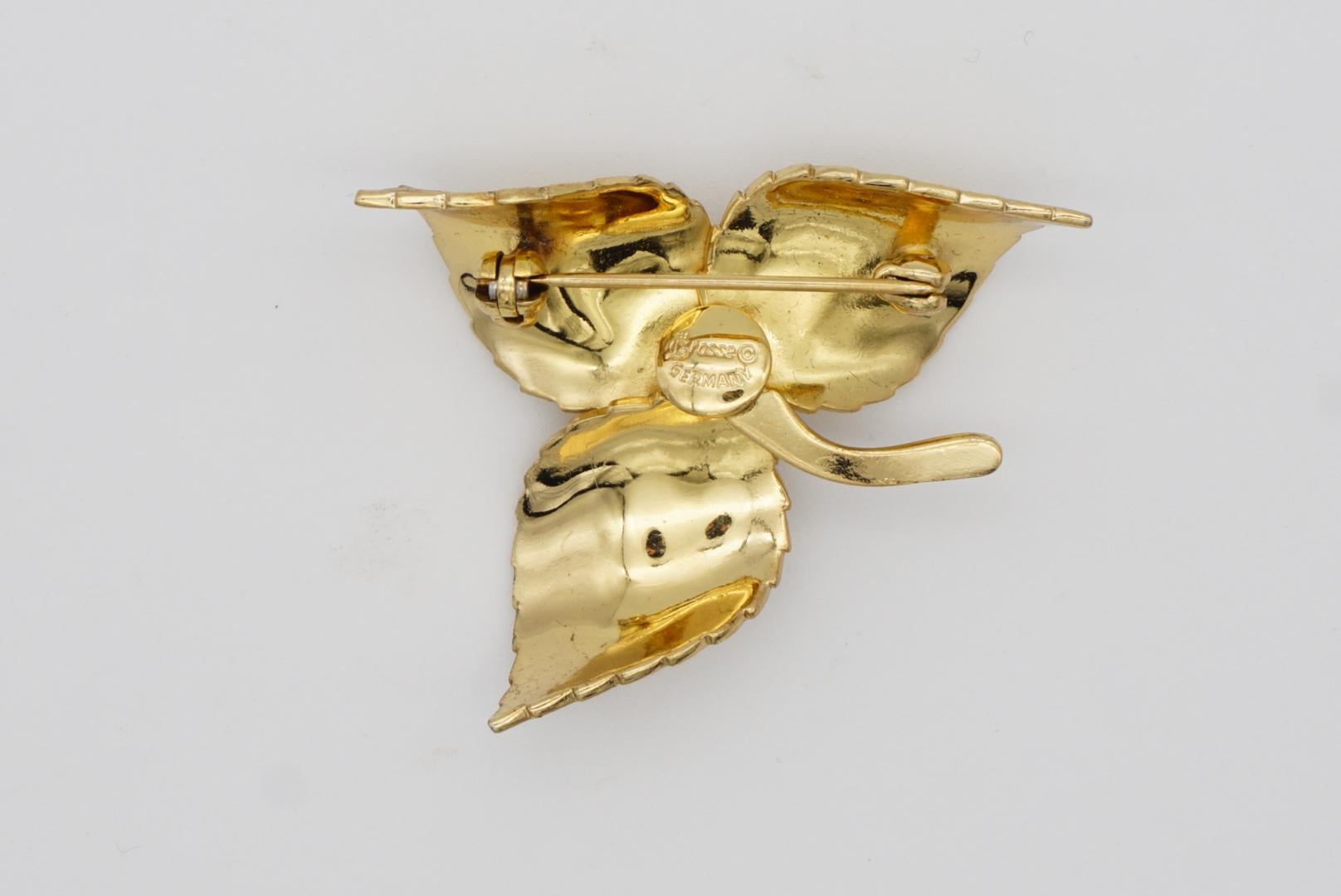 Christian Dior GROSSE Vintage Textured Vivid Trio Three Swirl Leaf Gold Brooch  7
