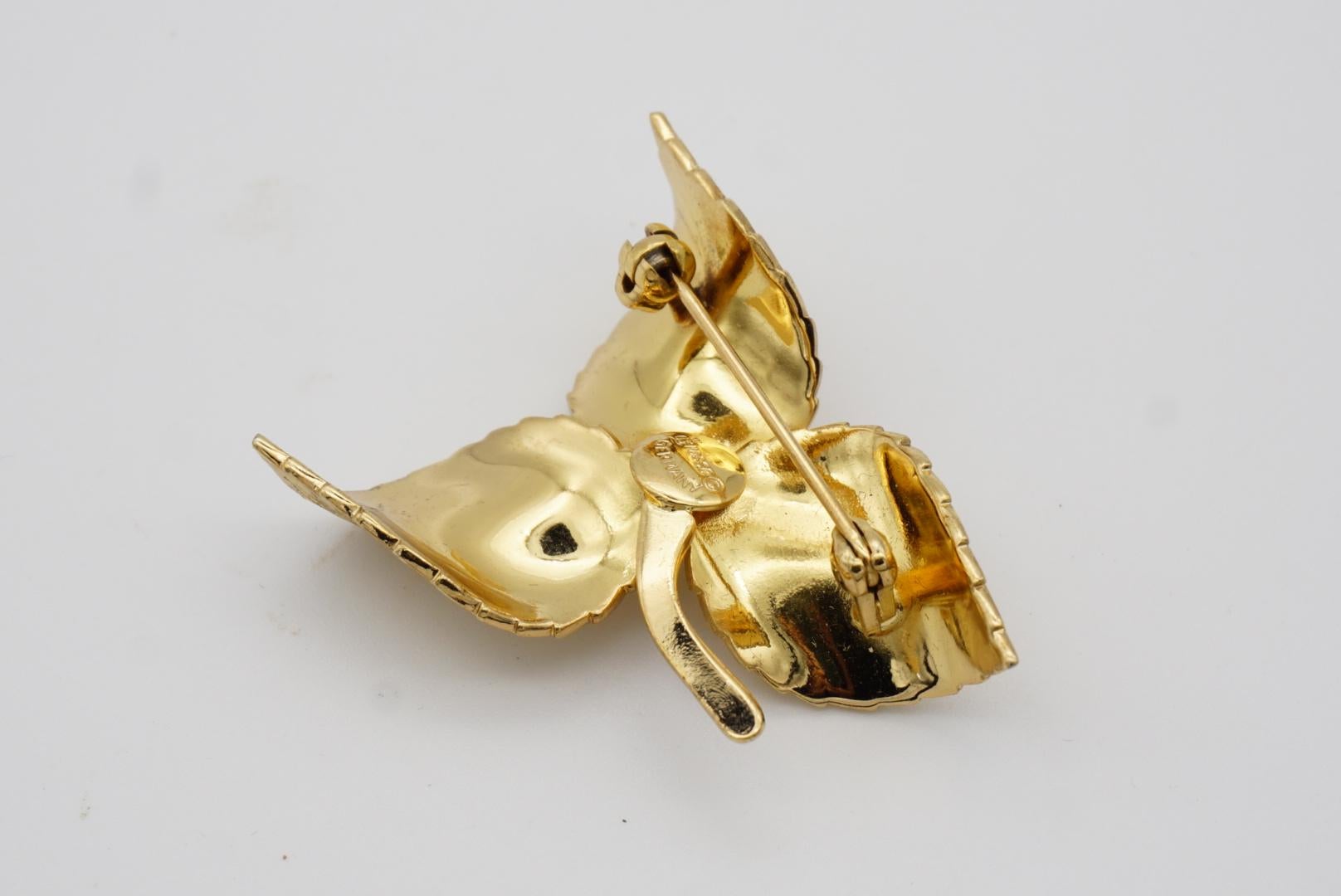 Christian Dior GROSSE Vintage Textured Vivid Trio Three Swirl Leaf Gold Brooch  For Sale 8