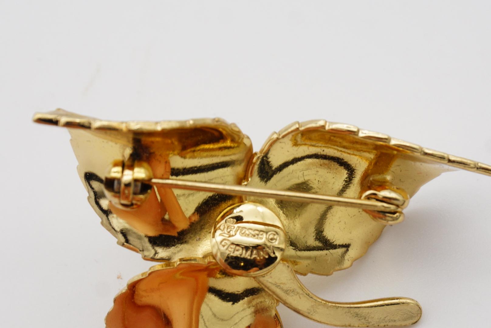 Christian Dior GROSSE Vintage Textured Vivid Trio Three Swirl Leaf Gold Brooch  For Sale 9