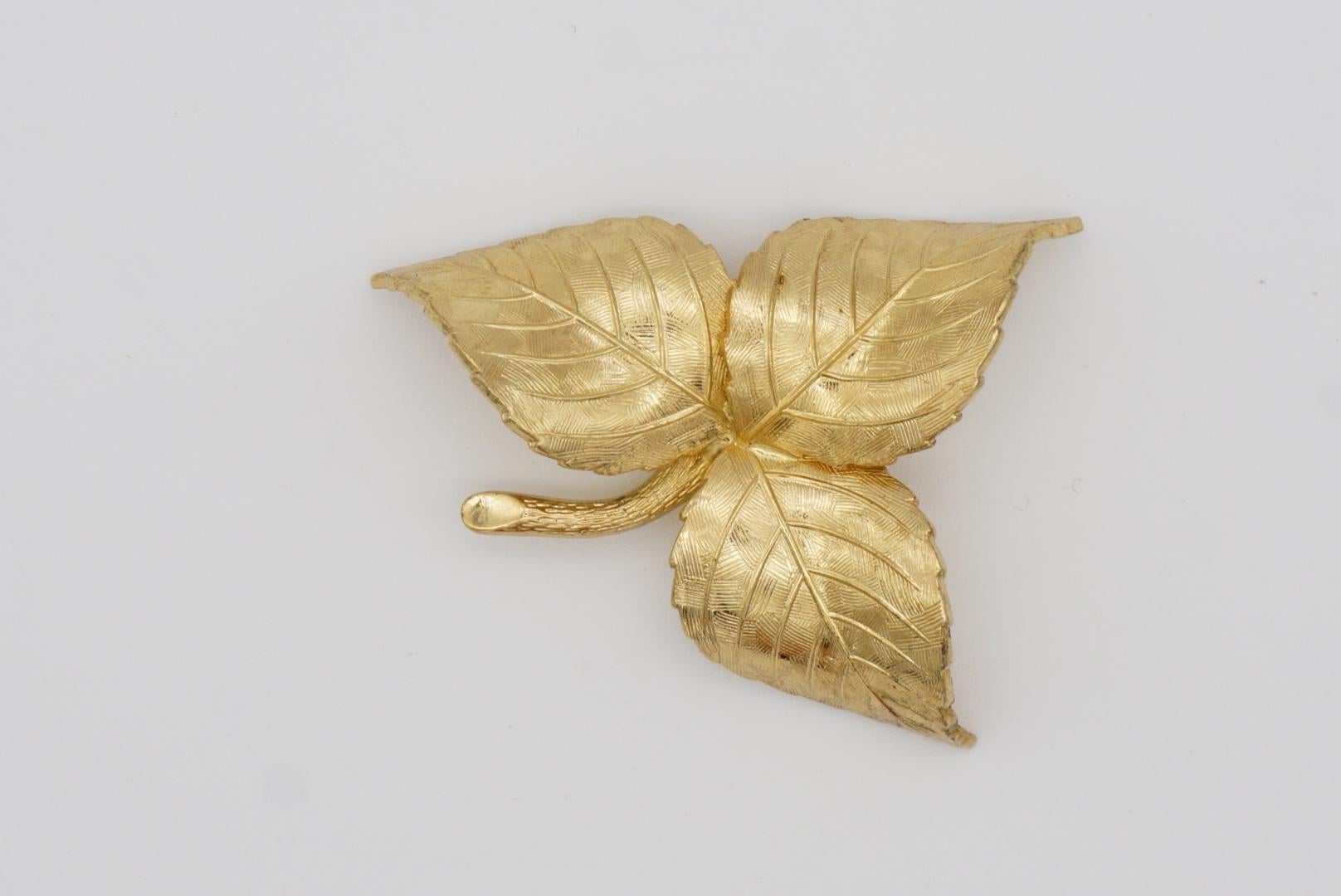 Christian Dior GROSSE Vintage Textured Vivid Trio Three Swirl Leaf Gold Brooch  For Sale 2
