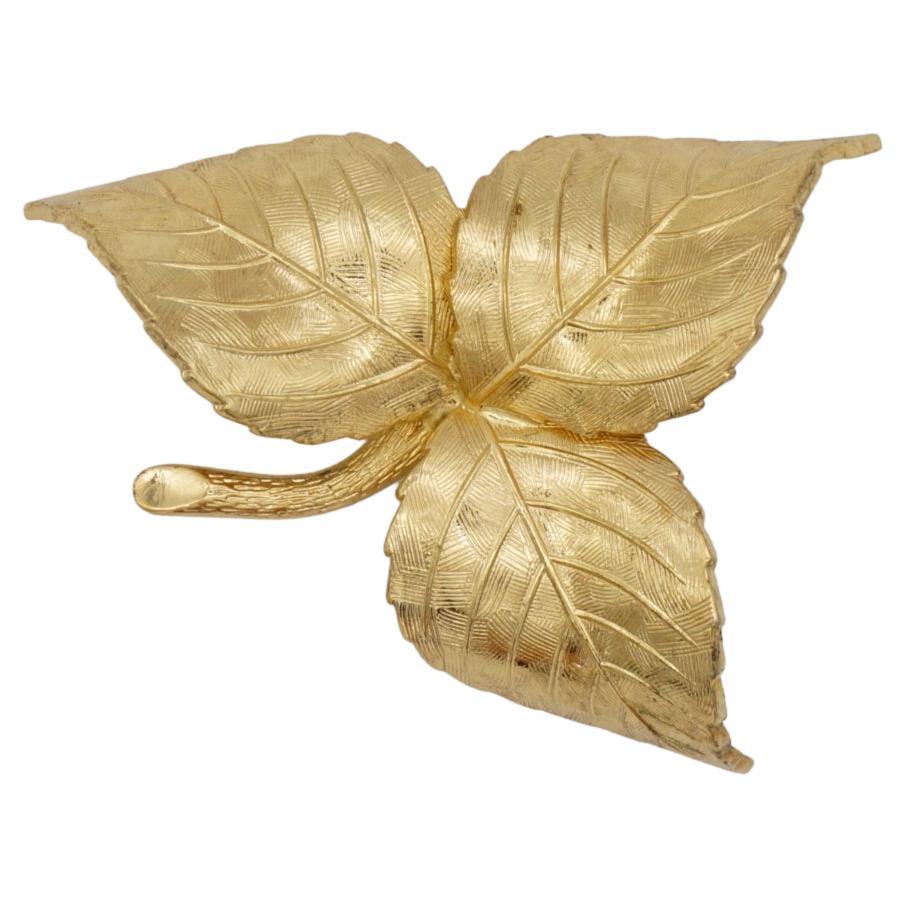 Christian Dior GROSSE Vintage Textured Vivid Trio Three Swirl Leaf Gold Brooch  For Sale