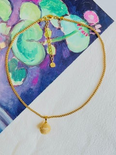 Christian Dior GROSSE Vintage White Crystals Circle Ball Pendant Gold Necklace